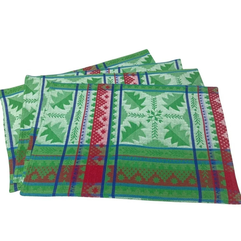 Nordic Holiday Placemats Set of 4 Green Christmas Tree Tapestry Bardwil Home